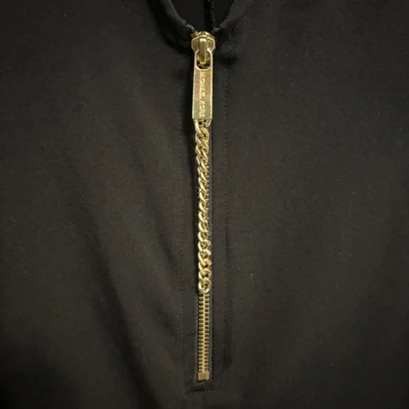 Michael Kors Butterfly Sleeve Black Top with Gold Zipper, Size L - Picture 4 of 8